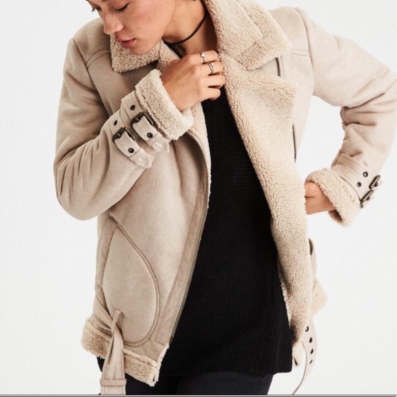 American Eagle Outfitters Jackets & Blazers - American Eagle shearling faux suede Moto jacket